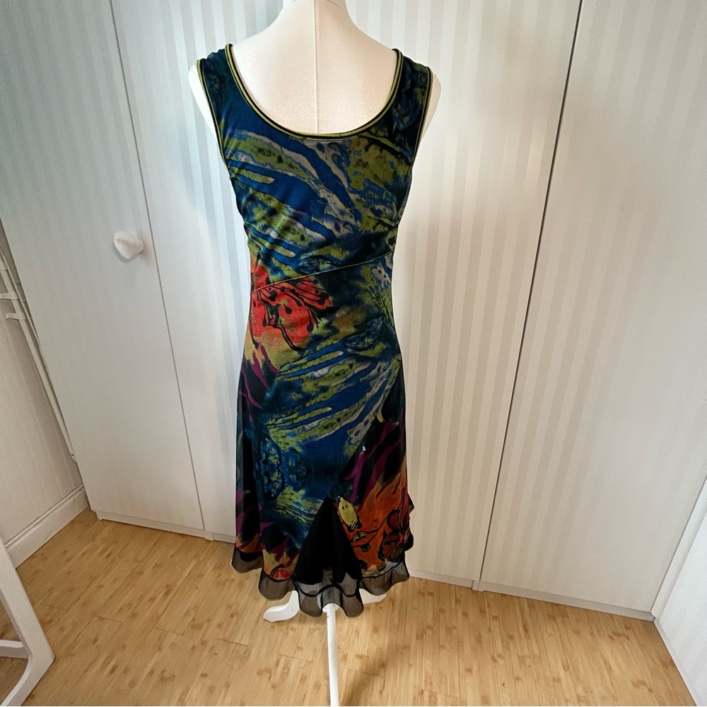 Jane & John black blue orange green abstract lined comfortable dress Size M - Picture 2 of 9